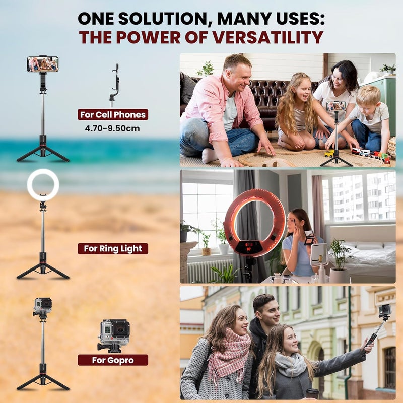WeCool S6 Reinforced Bluetooth Selfie Stick with Tripod Stand, 45inc/ 130cm Long Selfie Stick with 6-Section Stable Base, Detachable Mobile Holder, Compatible with Mobile/GoPro for Video & Photoshoot - Image 5