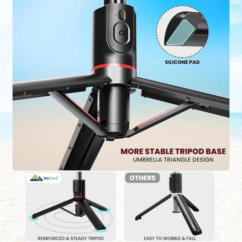 WeCool S6 Reinforced Bluetooth Selfie Stick with Tripod Stand, 45inc/ 130cm Long Selfie Stick with 6-Section Stable Base, Detachable Mobile Holder, Compatible with Mobile/GoPro for Video & Photoshoot - Image 2