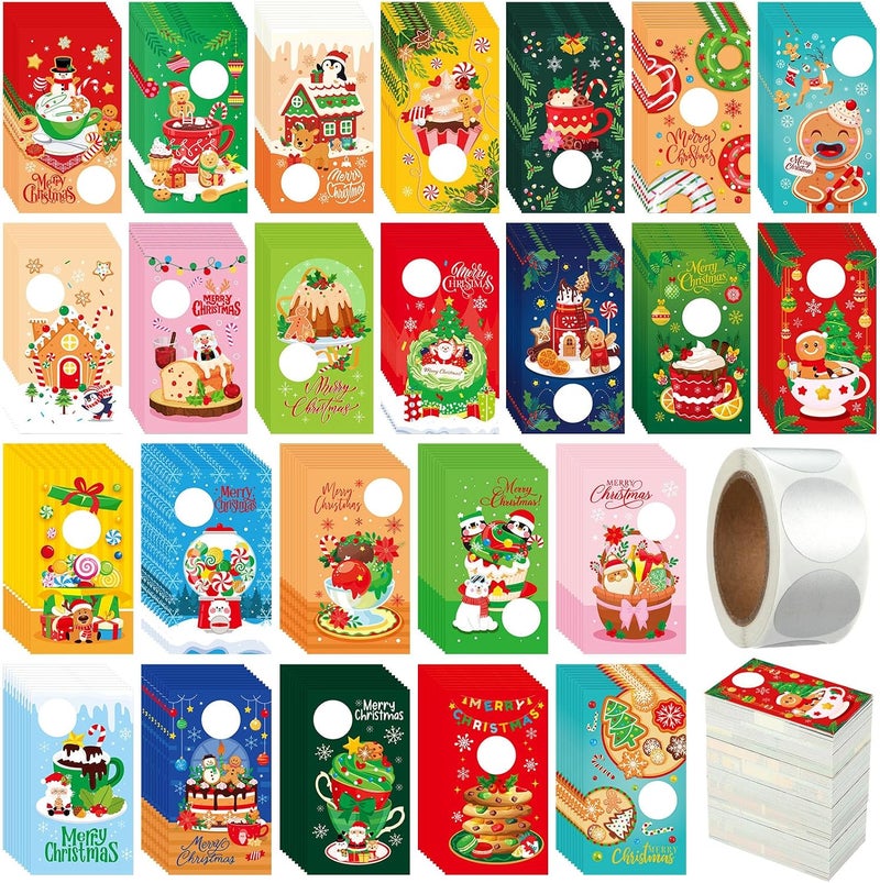 Skylety 240 Pcs Christmas Scratch off Cards 24 Styles Xmas Santa Gingerbread Man DIY Blank Gift Certificates with 300 Stickers, 100 Bags for Christmas Business Prizes Groups Party Supplies - Image 1