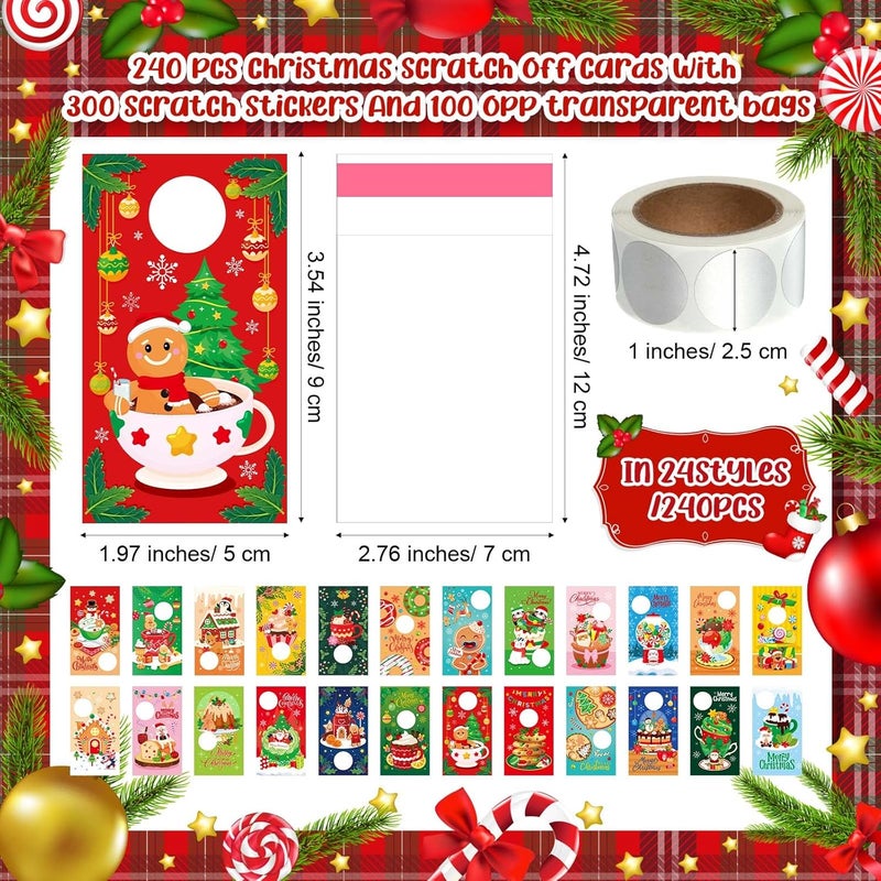 Skylety 240 Pcs Christmas Scratch off Cards 24 Styles Xmas Santa Gingerbread Man DIY Blank Gift Certificates with 300 Stickers, 100 Bags for Christmas Business Prizes Groups Party Supplies - Image 2