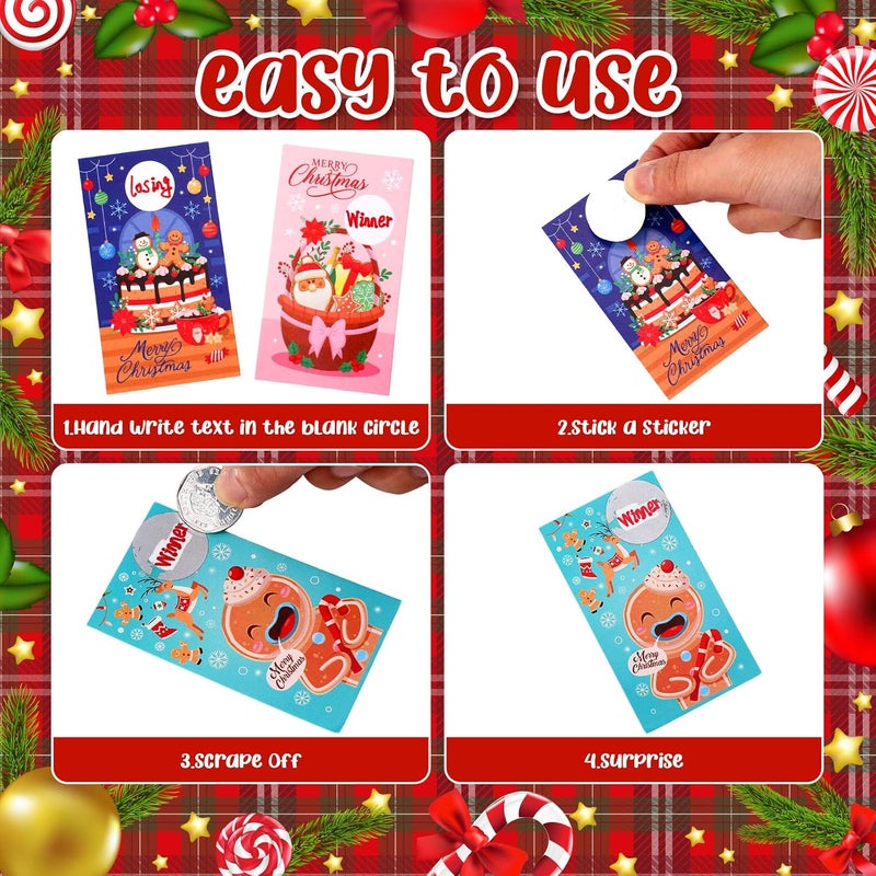 Skylety 240 Pcs Christmas Scratch off Cards 24 Styles Xmas Santa Gingerbread Man DIY Blank Gift Certificates with 300 Stickers, 100 Bags for Christmas Business Prizes Groups Party Supplies - Image 3
