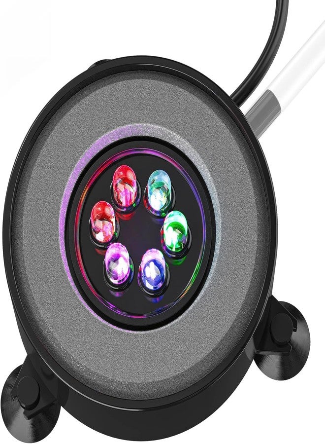 باوفلي قرص حجر تهوية لحوض السمك من باوفلاي مقاس 2 بوصة مع ضوء LED، موزع فقاعات دقيق مع أنبوب لحوض السمك (المضخة غير متضمنة) - Image 1