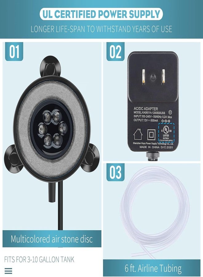 باوفلي قرص حجر تهوية لحوض السمك من باوفلاي مقاس 2 بوصة مع ضوء LED، موزع فقاعات دقيق مع أنبوب لحوض السمك (المضخة غير متضمنة) - Image 2