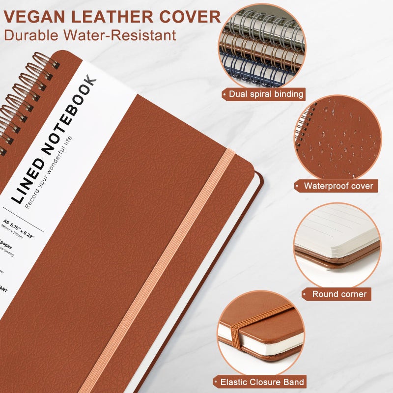 Aberlls Brown Lined Spiral Journal Notebook With 160 Pages  8?5.7In  A5 Spiral Notebook  Journaling Notebooks For Work  School  Women  Men  College Ruled Spiral Notebook  Hardcover Leather Journals - Image 4