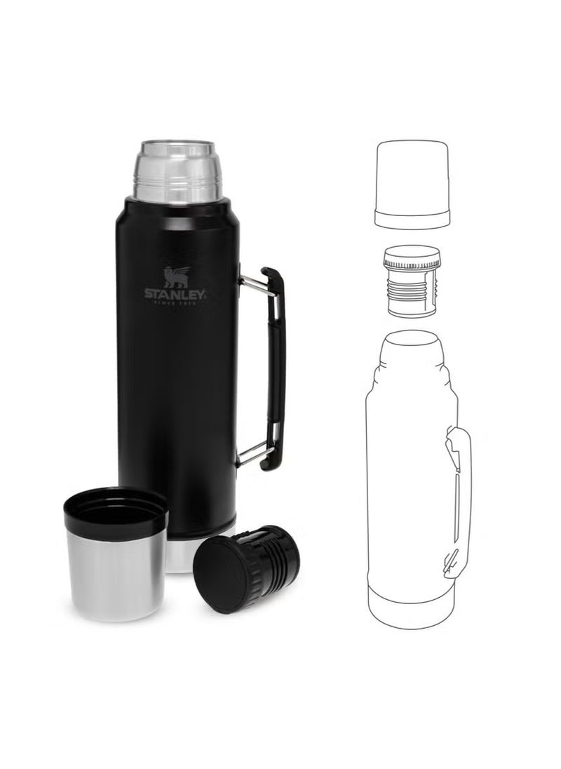 Stanley Stanley Classic Legendary Bottle 1L / 1.1QT – Matte Black Stainless Steel Vacuum Thermos | BPA-Free, Leakproof, Double-Wall Insulated Flask | Keeps Beverages Hot or Cold for 24 Hours | Dishwasher Safe with Lid That Doubles as Cup | Durable for Outdoor & Daily Use  - Image 1