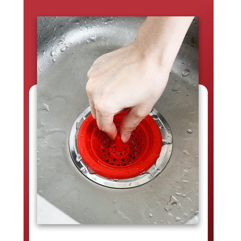Trifecta Kitchen Sink Strainer Food Catcher 1 PCs 4.5 inch Diameter, Flexible Silicone Kitchen Sink Drainers Traps Food Debris and Prevents Clogs, for Most Kitchen Sink Drains (Red - 1) - Image 3