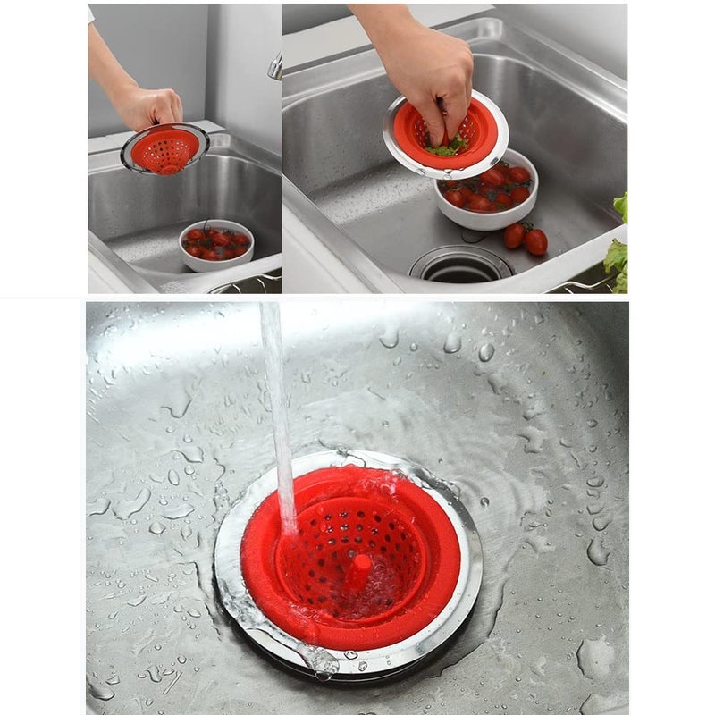 Trifecta Kitchen Sink Strainer Food Catcher 1 PCs 4.5 inch Diameter, Flexible Silicone Kitchen Sink Drainers Traps Food Debris and Prevents Clogs, for Most Kitchen Sink Drains (Red - 1) - Image 5