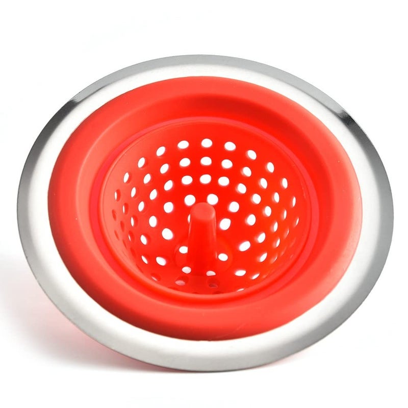 Trifecta Kitchen Sink Strainer Food Catcher 1 PCs 4.5 inch Diameter, Flexible Silicone Kitchen Sink Drainers Traps Food Debris and Prevents Clogs, for Most Kitchen Sink Drains (Red - 1) - Image 1