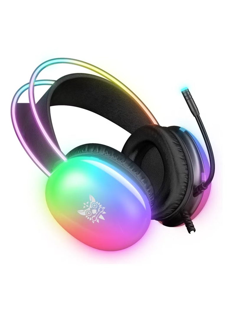 onikuma RGB Gaming Headset – High-Quality Stereo Sound, Noise-Canceling Microphone, LED RGB Lighting – Adjustable Headband, Soft Cushions for Comfortable Long Gaming Sessions – Perfect for Gaming, Streaming & Communication  - Image 3