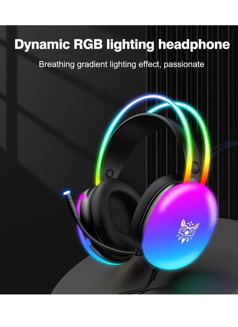 onikuma RGB Gaming Headset – High-Quality Stereo Sound, Noise-Canceling Microphone, LED RGB Lighting – Adjustable Headband, Soft Cushions for Comfortable Long Gaming Sessions – Perfect for Gaming, Streaming & Communication  - Image 4