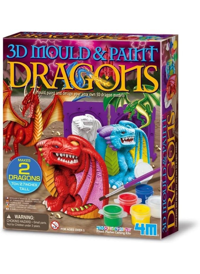 4m طقم 4M لصب وطلاء التنين ثلاثي الأبعاد – اصنع وطلِ اثنين من تماثيل التنين الجصية ثلاثية الأبعاد | أنشئ تنانين خيالية خاصة بك مع التألق والطلاء | نشاط حرفي STEM للأطفال من عمر 5 سنوات فما فوق | النموذج 00-04783 - Image 5