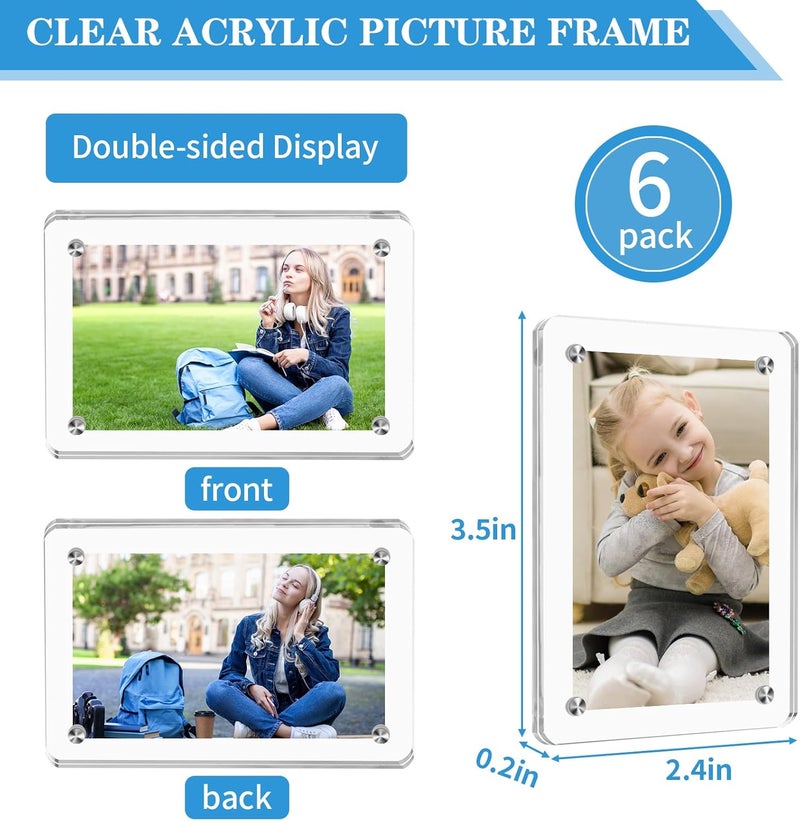 Coidea 6 Packs Acrylic Fridge Magnetic Instax Frame, 2.36x3.54 Inch Polaroid Frame,Polaroid Magnet Frames for Refrigerator, Double Sided Mini Picture Frames - Image 2