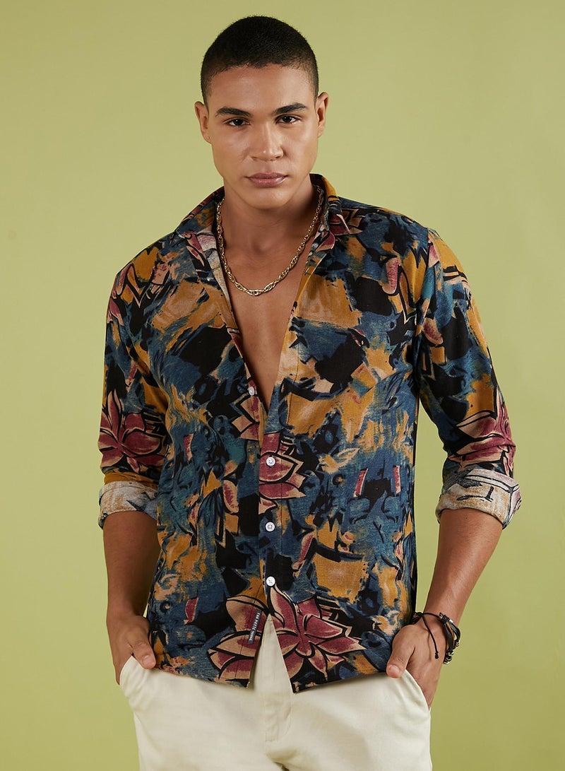 Campus Sutra Men's Multicolour Artistic Flowers Shirt - Image 1