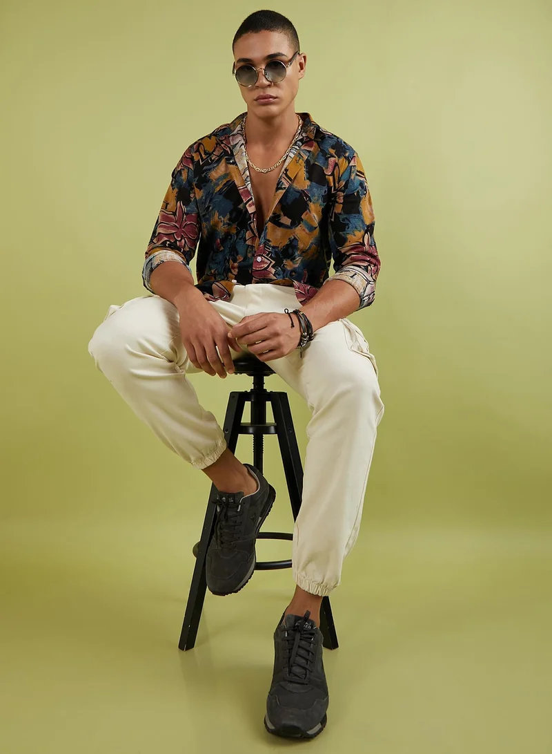 Campus Sutra  Men's Multicolour Artistic Flowers Shirt for Men | Best Price UAE