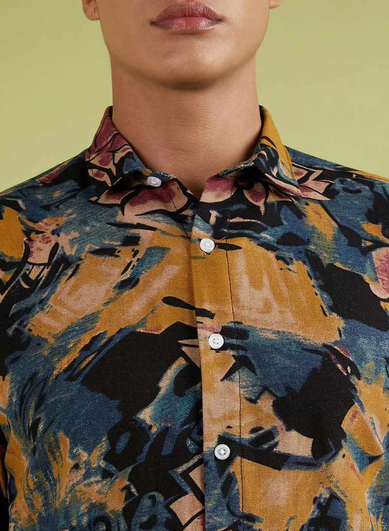 Campus Sutra  Men's Multicolour Artistic Flowers Shirt for Men | Best Price UAE