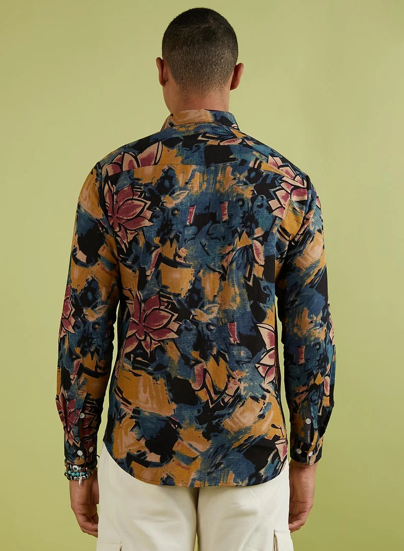 Campus Sutra  Men's Multicolour Artistic Flowers Shirt for Men | Best Price UAE