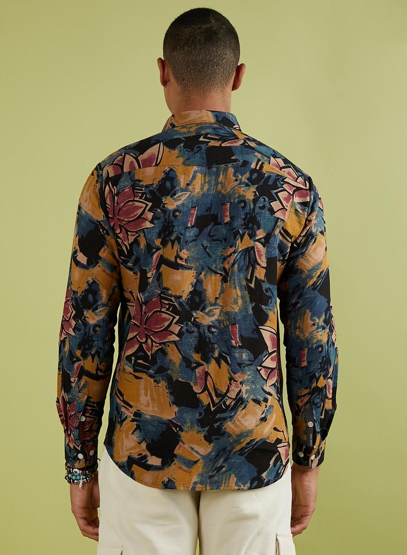 Campus Sutra Men's Multicolour Artistic Flowers Shirt - Image 5