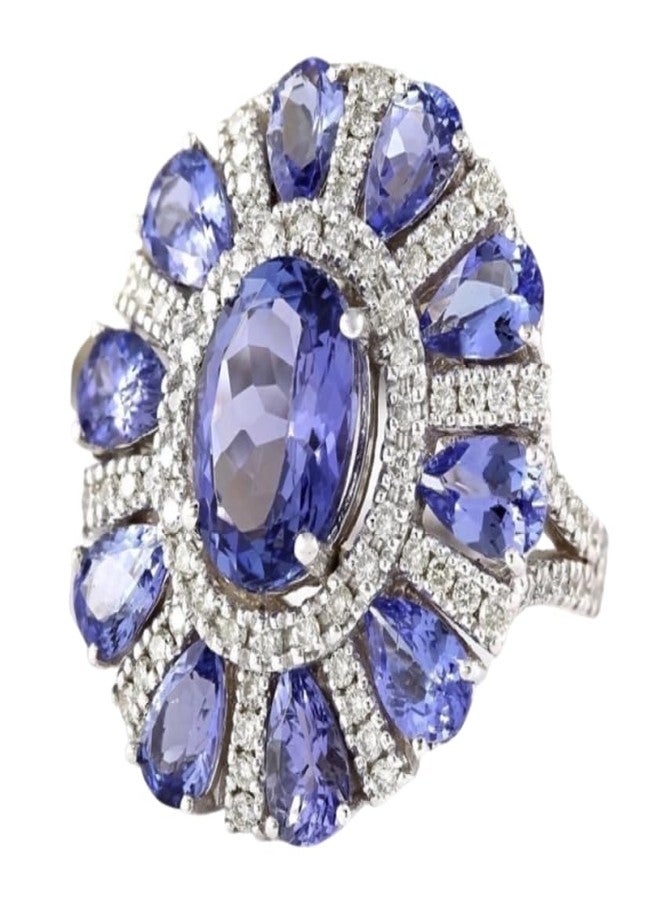 MAIHAO Women Elegant 925 Silver Blue Tanzanite Gemstone Flower Cluster Ring Engagement Size 6-10 (US Code 10) - Image 1