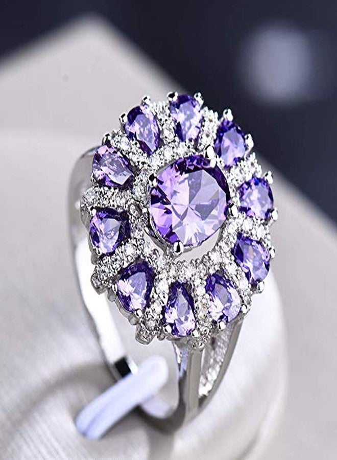 MAIHAO Women Elegant 925 Silver Blue Tanzanite Gemstone Flower Cluster Ring Engagement Size 6-10 (US Code 10) - Image 3