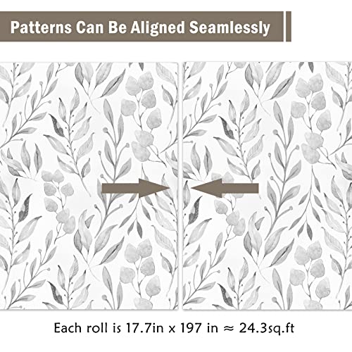 Wenmer Gray Leaf Peel and Stick Wallpaper - 17.7" x 197" Self-Adhesive Watercolor Leaves Peel and Stick Removable Floral Contact Paper for Cabinets and Wall Decor - Image 5