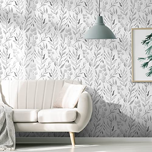 Wenmer Gray Leaf Peel and Stick Wallpaper - 17.7" x 197" Self-Adhesive Watercolor Leaves Peel and Stick Removable Floral Contact Paper for Cabinets and Wall Decor - Image 2