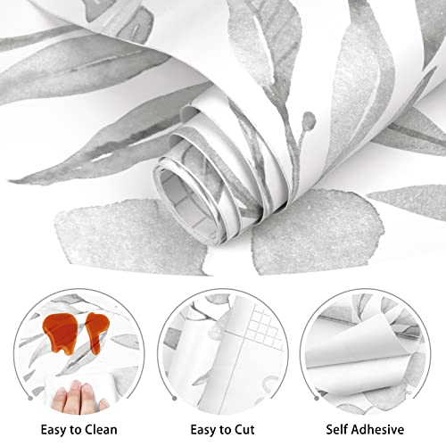 Wenmer Gray Leaf Peel and Stick Wallpaper - 17.7" x 197" Self-Adhesive Watercolor Leaves Peel and Stick Removable Floral Contact Paper for Cabinets and Wall Decor - Image 4
