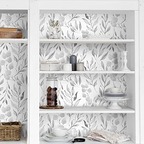 Wenmer Gray Leaf Peel and Stick Wallpaper - 17.7" x 197" Self-Adhesive Watercolor Leaves Peel and Stick Removable Floral Contact Paper for Cabinets and Wall Decor - Image 3