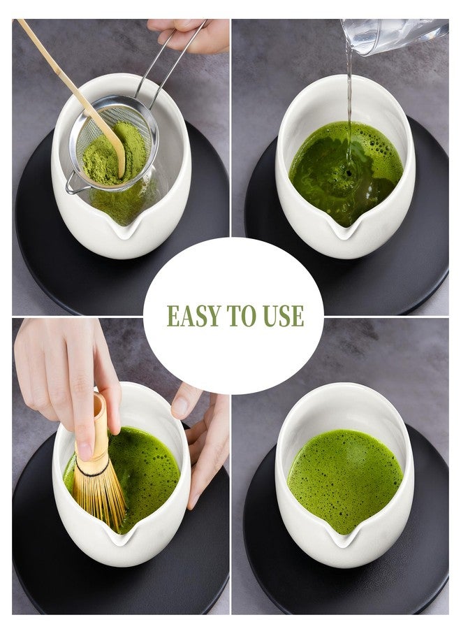 YIBO Matcha Whisk Set With Bowl, Matcha Making Kit Bamboo Whisk(Chasen), Ceramic Whisk Holder, Powder Starter Sifter, Scoop Japanese Tea Tools For Ceremony Gift (White) - Image 4
