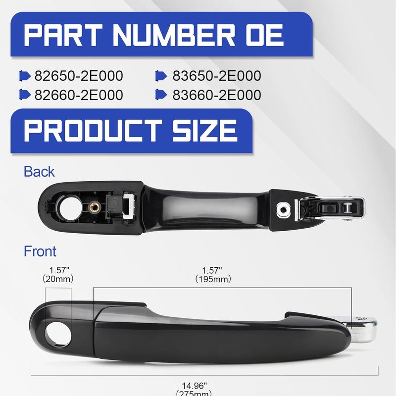 X4XZ Black Exterior Door Handles Set for 2005-2009 Hyundai Tucson - Front & Rear Drive & Passenger Side - Image 5