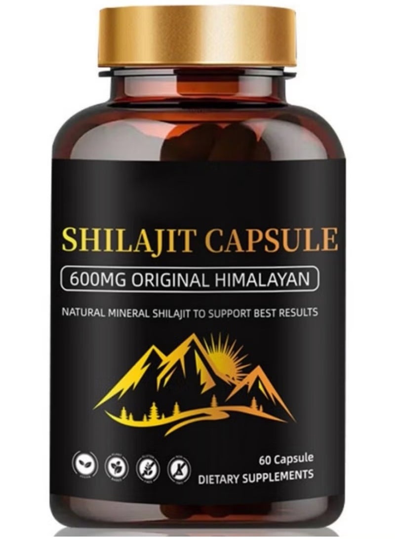 شيلاجيت آر إكس الهيمالايا shilajit الرجال والنساء كبسولات ( shilajeet ) - 600 ملغ من مكافئ الطاقة الطبيعية والقدرة على التحمل محسن - 60 حبة من كبسولات الخضار الأصفر الاضمحلال المكملات المعدنية - Image 1