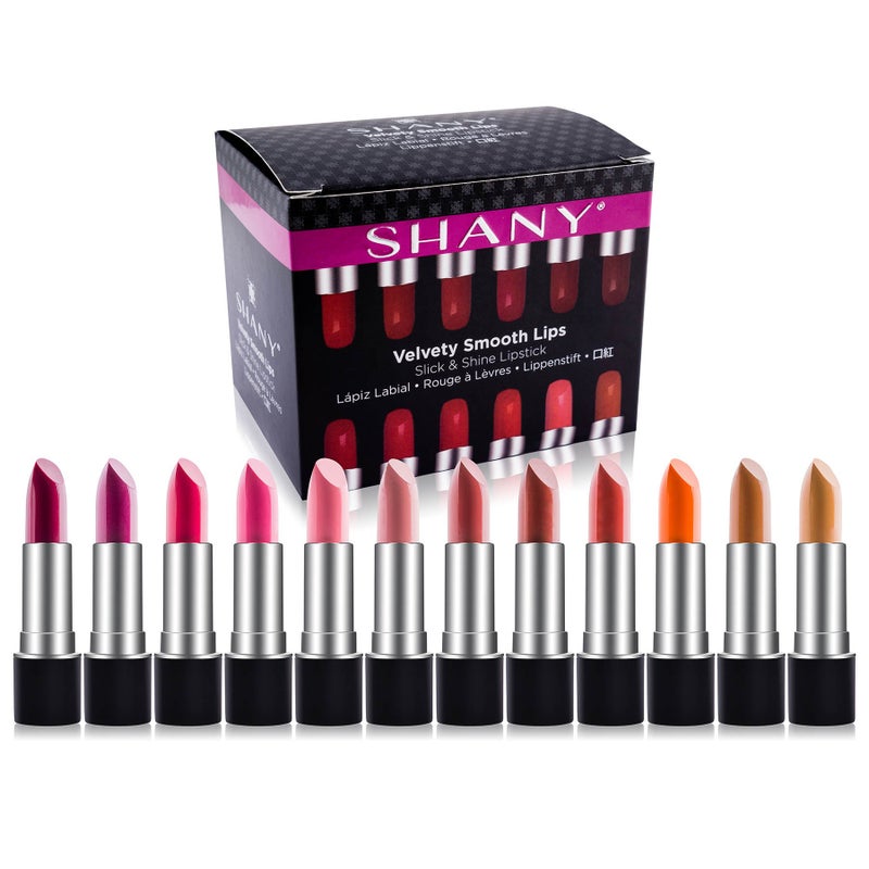 Shany SHANY Slick  Shine MultiColored Lipstick Set  12 Matte Lip Colors Long Lasting  Moisturizing Lip Shades In A Premium Packaging Gift Box with Vitamin E and Aloe Vera