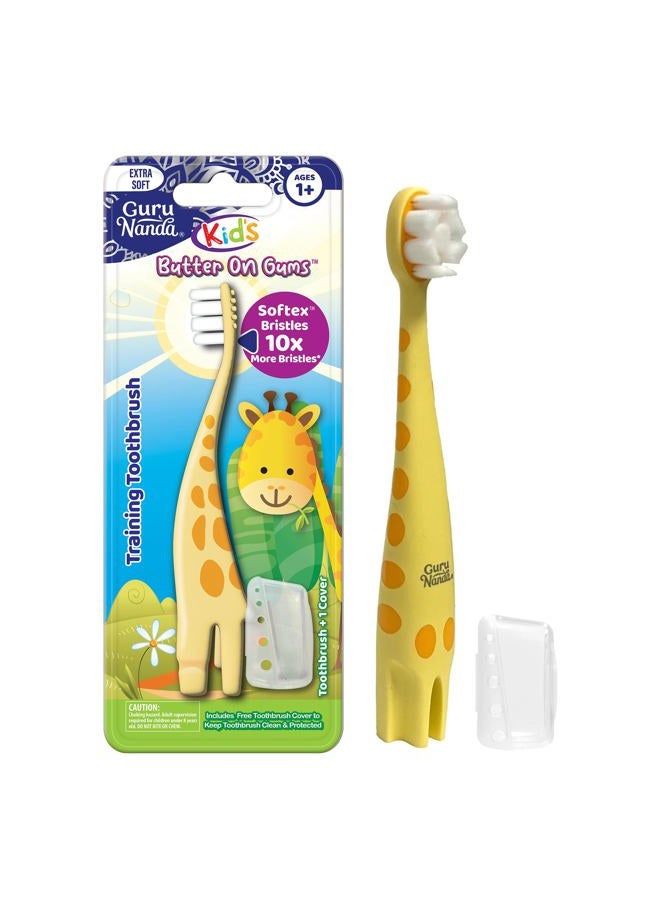 GuruNanda Kids Butter On Gums Cute Giraffe Toothbrush with Tongue Scraper & Cover - Super Soft Bristles for Gentle Cleaning -Ergonomic Handle (Age 1+) - Image 1