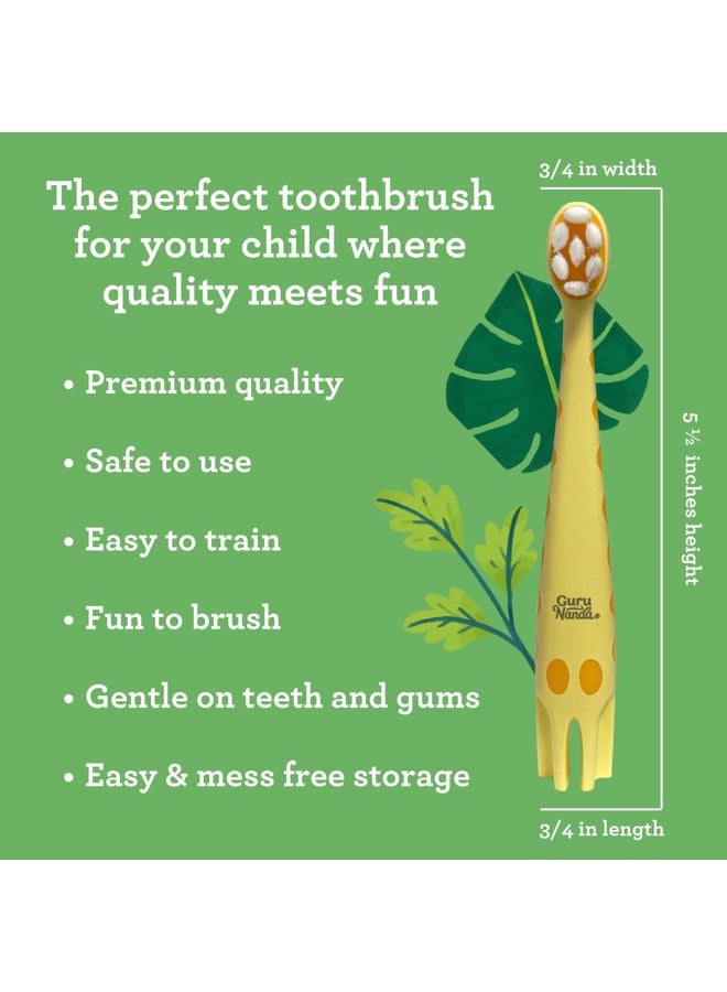 GuruNanda Kids Butter On Gums Cute Giraffe Toothbrush with Tongue Scraper & Cover - Super Soft Bristles for Gentle Cleaning -Ergonomic Handle (Age 1+) - Image 5