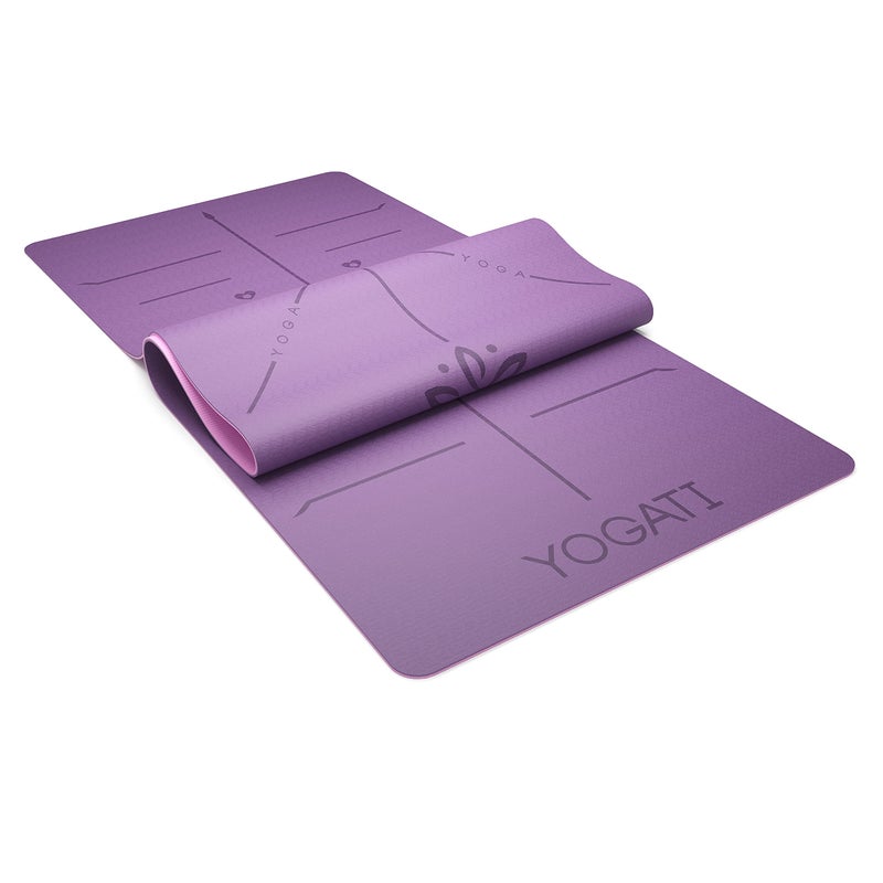 YOGATI حصيرة يوجا يوجاتي مع خطوط محاذاة. حصيرة تمارين مع حزام حمل. حصائر بيلاتس لليوغا أو اللياقة البدنية. حصيرة تمارين غير قابلة للانزلاق. حصائر يوجا سميكة للنساء والرجال. حصائر صالة رياضية للمنزل. حصيرة يوجا سميكة. - Image 3