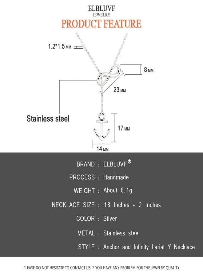 ELBLUVF Stainless steel Anchor Infinity Y Shaped Lariat Style Necklace 18inch For Women (White gold color) - Image 4