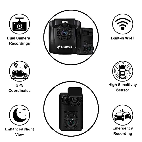 Transcend 32GB, Dual Camera Dash Cam Front and Rear Inside, 140 Wide-Angle, 2.4 Display, Built-in WiFi GPS,G-Sensor, Night Vision, Loop Recording, Parking Mode, ADAS, for Cars Taxi - TS-DP620A-32G - Image 5