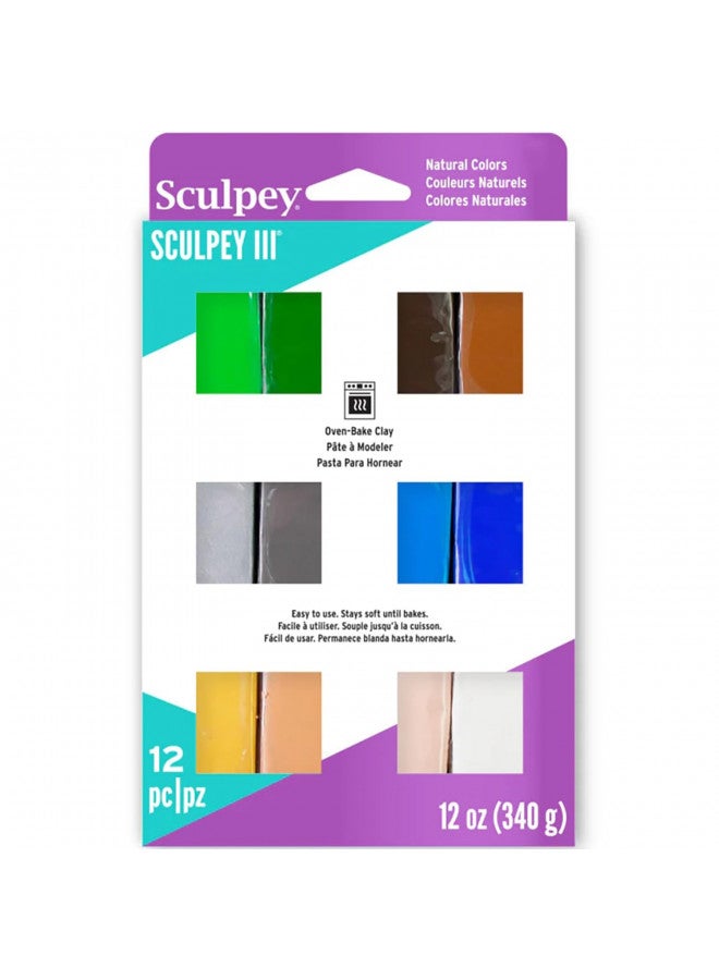 Sculpey III 12 Natural Colors of Polymer Oven-Bake Clay, Non Toxic 12 oz., great for modeling, sculpting, holiday, DIY & school projects. great for all skill levels Kids, beginners and artists! - Image 1