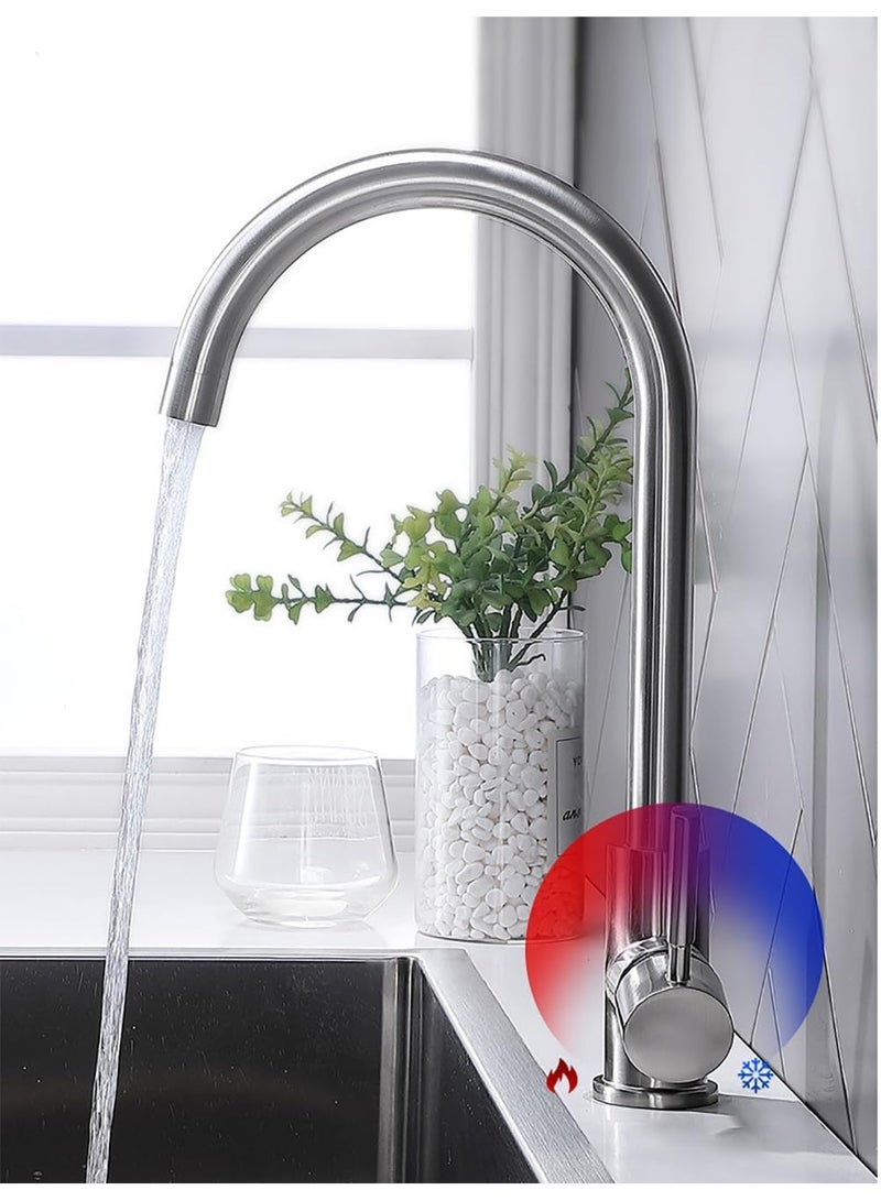 Rubik Wash Basin Mixer Faucet Tap, Hot And Cold Single Handle 304 Stainless Steel Single Hole (35cm Height) - Image 3