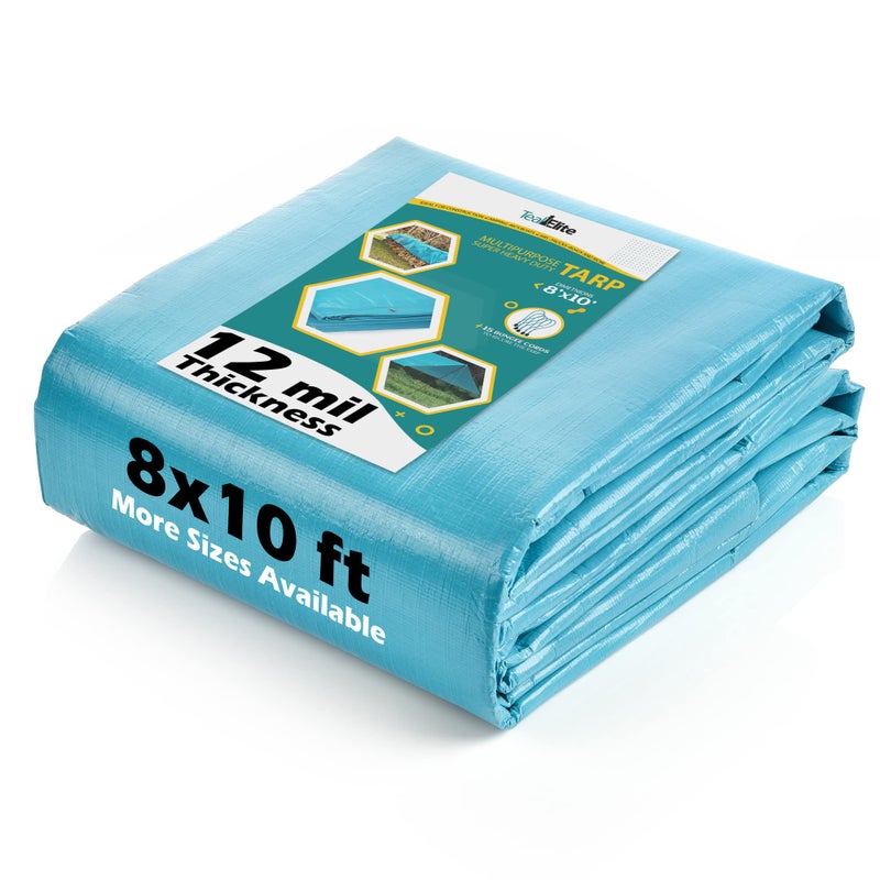 Teal Elite Tarps Heavy Duty Waterproof 8x10-12 mil Thick Camping Tent - Blue Tarp 8x10 UV Resistant, Rip & Tear Proof with Metal Grommets â€“ Multipurpose Use for Camping, Tent, Boat, RV, Car, & Pool Cover - Image 5