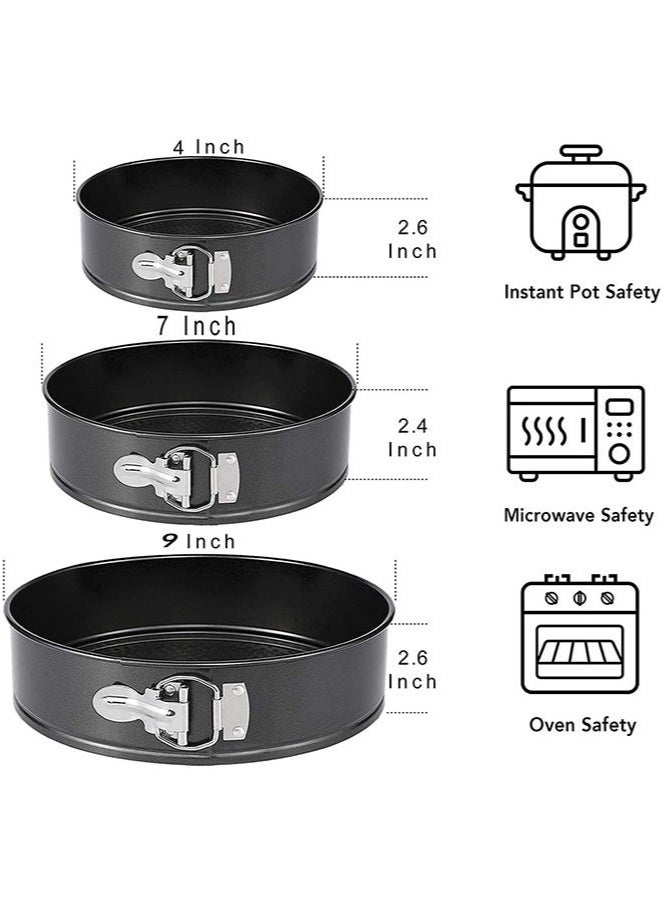 XiuWoo 3-Piece Attractive Round Cake Pans Non Stick Round Cake Mould Pan Set Springform Cheese cake Pan Non Stick Mold Cake Pan Leakproof Round Mold Cake Pan Set for Oven Baking Carbon Steel 4 7 9 Inches  - Image 3