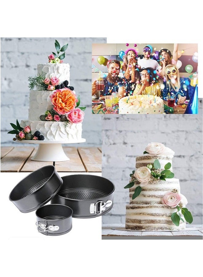XiuWoo 3-Piece Attractive Round Cake Pans Non Stick Round Cake Mould Pan Set Springform Cheese cake Pan Non Stick Mold Cake Pan Leakproof Round Mold Cake Pan Set for Oven Baking Carbon Steel 4 7 9 Inches  - Image 2