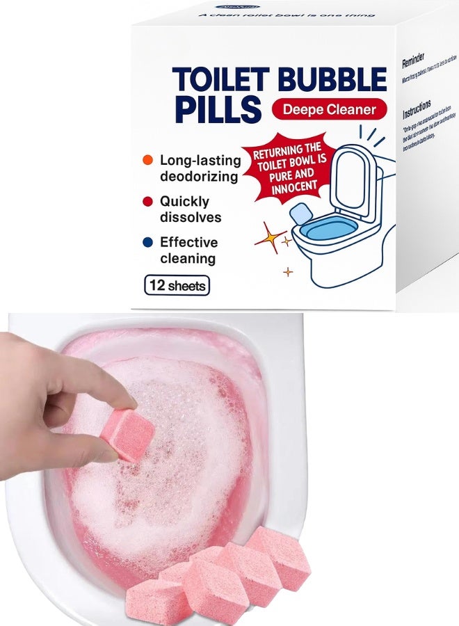 Toilet Cleaning Effervescent Tablets – 12Pcs Bubble Cleaner Pills, Deep Deodorizing Toilet Bowl Cleaner, Removes Stains & Odors, Long-Lasting Freshness, Toilet Cleaner Tablets, Effervescent Toilet Cleaner, Bubble Toilet Cleaner, Deodorizing Tablets, Toilet Bowl Cleaning Tablets, Bathroom Cleaner, Toilet Odor Remover, Deep Cleaning Toilet Tabs, Toilet Disinfectant - Image 1
