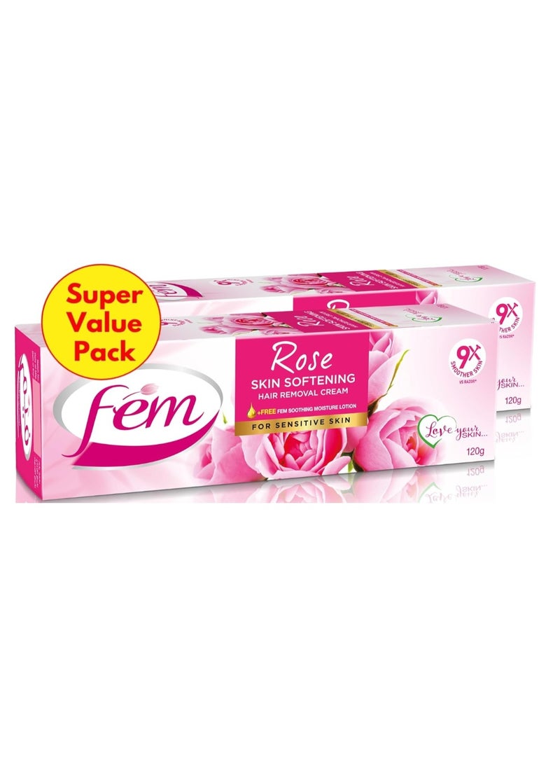 FEM USA Hair Removal Cream with Rose 120g (Pack of 2) | With pH Balancing Skin Care Lotion | For Softening Skin | Painless Hair Removal - Image 1