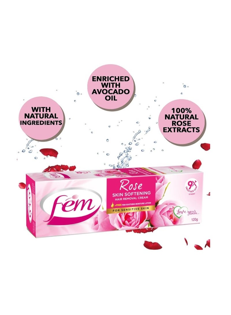 FEM USA Hair Removal Cream with Rose 120g (Pack of 2) | With pH Balancing Skin Care Lotion | For Softening Skin | Painless Hair Removal - Image 3