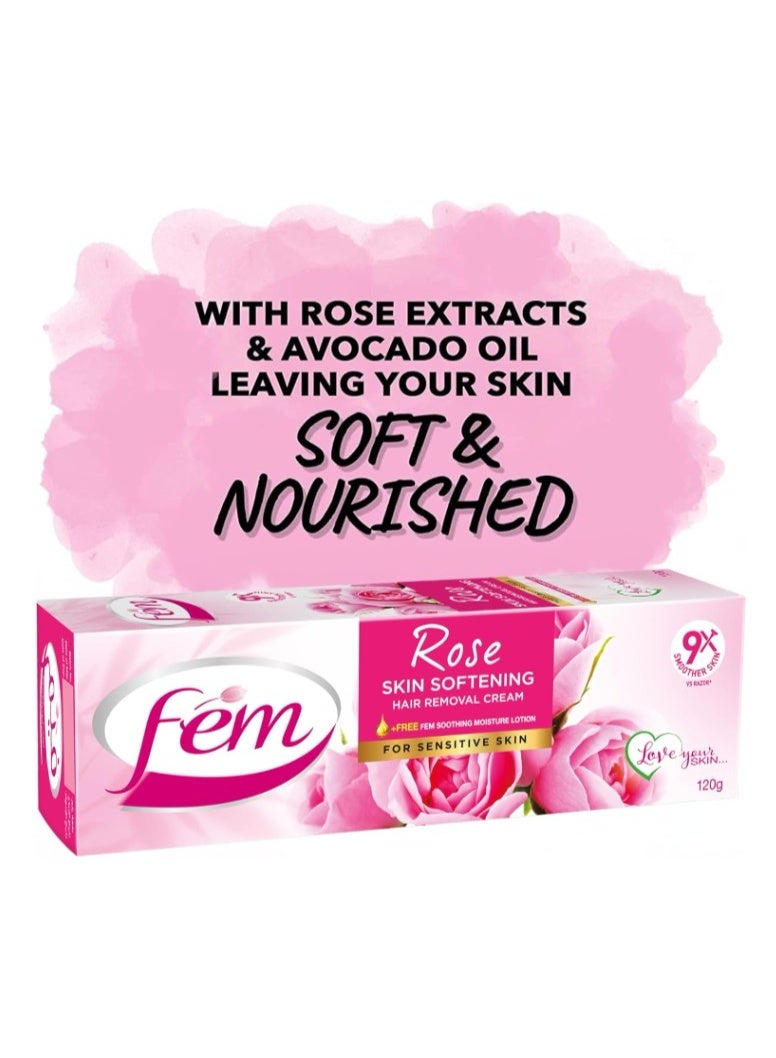 FEM USA Hair Removal Cream with Rose 120g (Pack of 2) | With pH Balancing Skin Care Lotion | For Softening Skin | Painless Hair Removal - Image 2