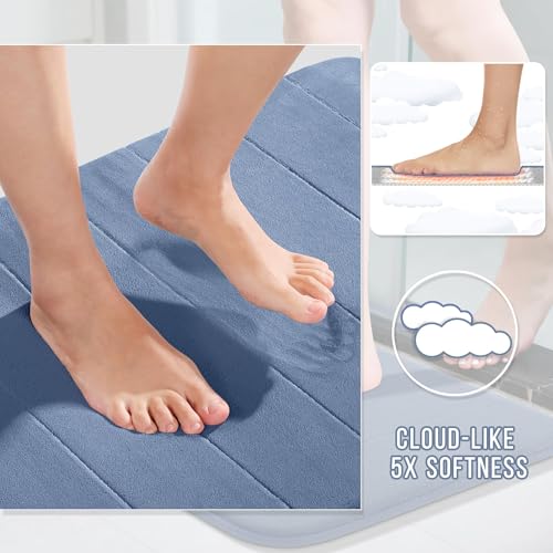 Yimobra Memory Foam Bath Mat, Super Soft Absorbent Bathroom Rug Non Slip, Quick Dry, Machine Washable Floor Carpet for Tub Shower, Home Decor Accessories, 24x17, Denim Blue - Image 3