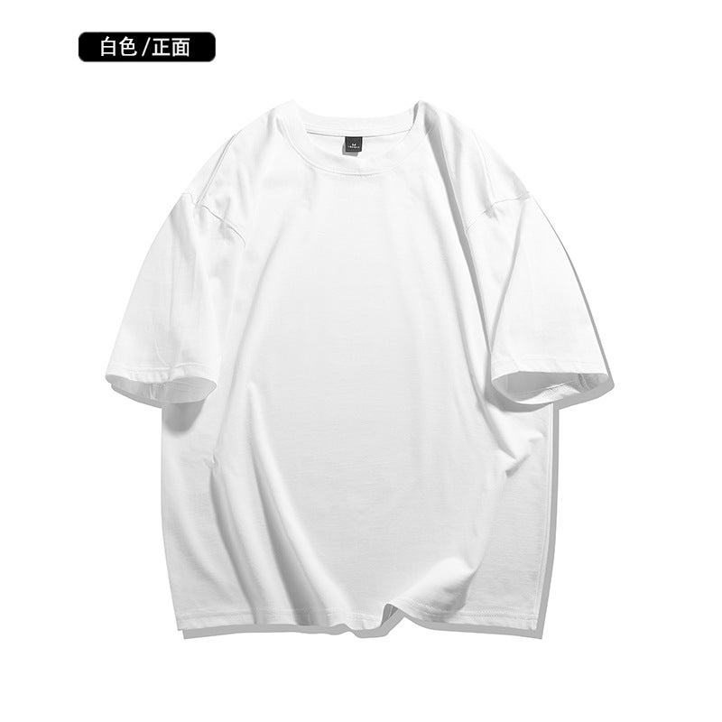 Factory wholesale shaking sound quality combed double yarn foot 260g light plate short sleeve T-shirt men''s summer solid color loose - Image 3