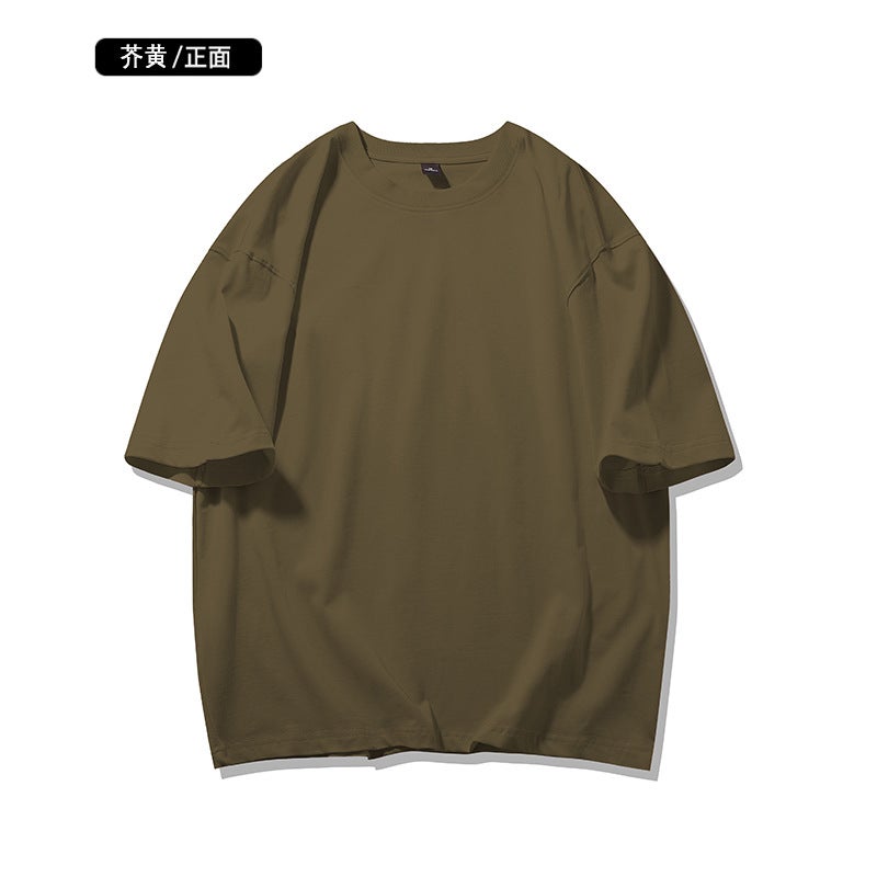 Factory wholesale shaking sound quality combed double yarn foot 260g light plate short sleeve T-shirt men''s summer solid color loose - Image 1