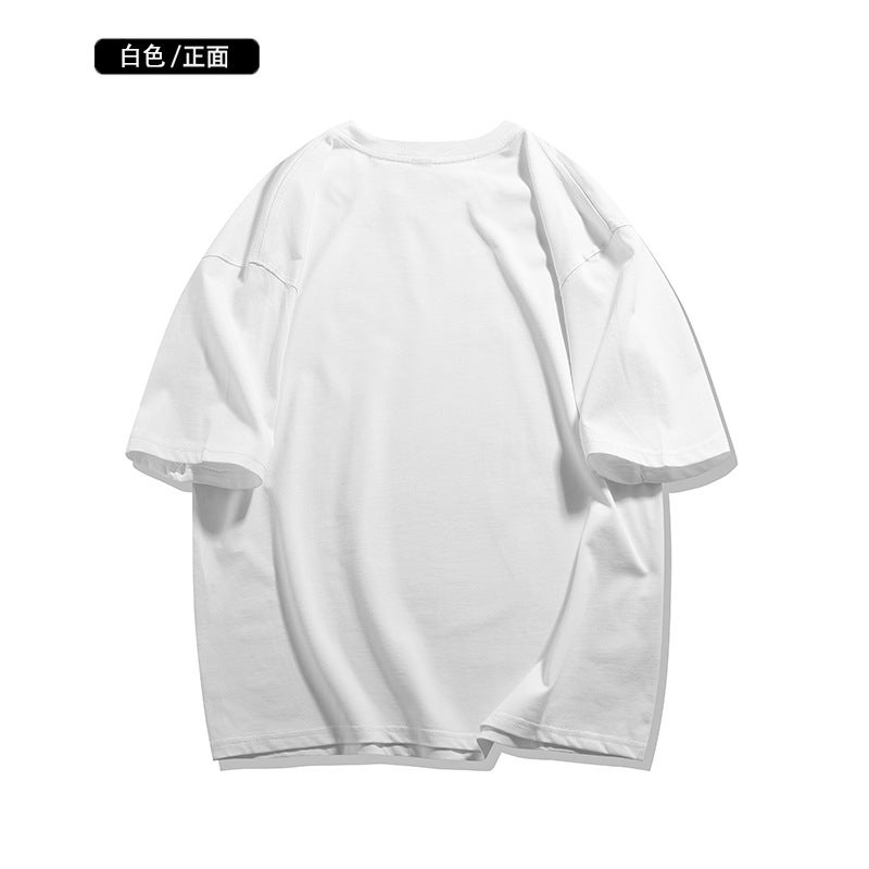 Factory wholesale shaking sound quality combed double yarn foot 260g light plate short sleeve T-shirt men''s summer solid color loose - Image 4