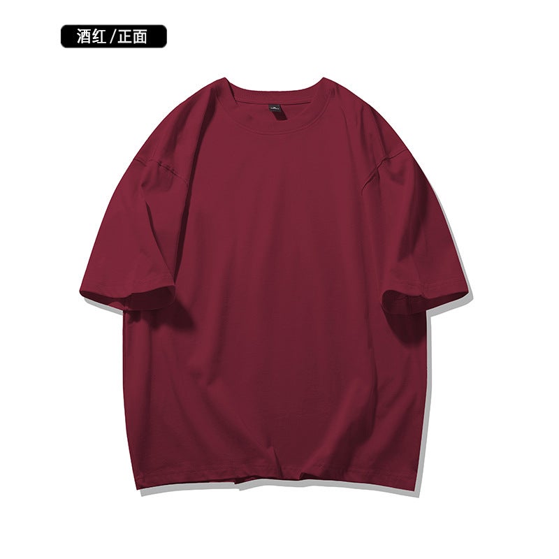 Factory wholesale shaking sound quality combed double yarn foot 260g light plate short sleeve T-shirt men''s summer solid color loose - Image 5